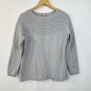 Talbots Cable Knit Pullover Sweater Size X (Fit 14W?) Gray Neutral Minimalist